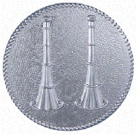 Large Cap Badge with Two Horns by Hook-Fast Specialties, Inc. <br>1 5/8" round