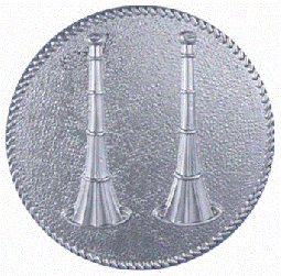 Large Cap Badge with Two Horns by Hook-Fast Specialties, Inc. <br>1 5/8" round