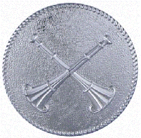 Large Cap Badge with Two Crossed Horns by Hook-Fast Specialties, Inc.<br>1 5/8" round