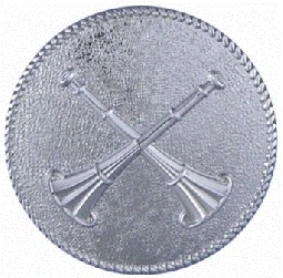 Large Cap Badge with Two Crossed Horns by Hook-Fast Specialties, Inc.<br>1 5/8" round