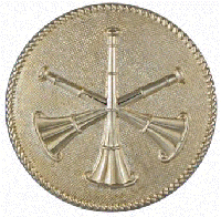 Large Cap Badge with Three Crossed Horns by Hook-Fast Specialties, Inc. <br>1 5/8" round