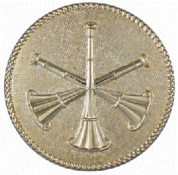 Large Cap Badge with Three Crossed Horns by Hook-Fast Specialties, Inc. <br>1 5/8" round