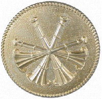 Large Cap Badge with Four Crossed Horns by Hook-Fast Specialties, Inc. <br>1 5/8" round