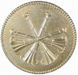 Large Cap Badge with Four Crossed Horns by Hook-Fast Specialties, Inc. <br>1 5/8" round