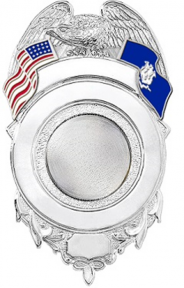 Badge with Eagle at the Top and the American Flag on the left and CT Flag on the right of the eagle.