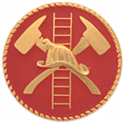 Raised Fire Scramble Featuring Two Crossed Axes, ladder and a fire helmet