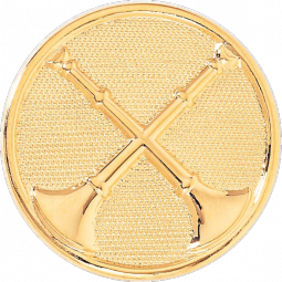 Captain Hat Badge Featuring Two Crossed Horns on Textured Disc.