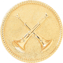 Captain Hat Badge with Two Crossed Horns on a Disc with Roped Edge