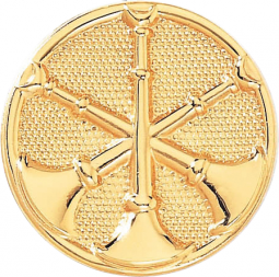 Three Crossed Horns on a Disc with Pebbled Background