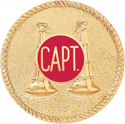 Captain Hat Badge with Two Vertical Horns on Textured Disc with Rope Rim