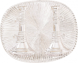 Two Vertical Horns with Sunburst Background