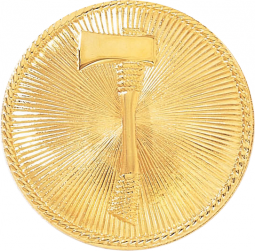 Cap Badge With Axe And Sunburst Rays