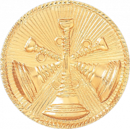 Assistant Chief Hat Badge with Three Crossed Horns with Sunburst Background