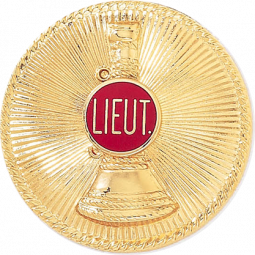 Lieutenant Hat Badge Single Vertical Horn with Sunburst Background