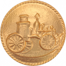 Round Vintage Fire Pumper Carriage Hat Badge