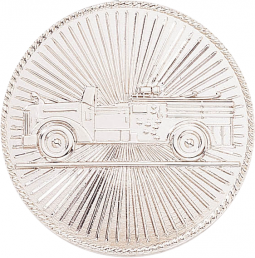 Vintage Fire Truck on Sunburst Background Disc
