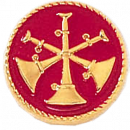 Division Chief Three Crossed Bugles with a Red Background