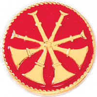 Deputy Chief Four Crossed Bugles on a Red Background