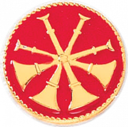 Deputy Chief Four Crossed Bugles on a Red Background
