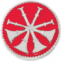 Deputy Chief Four Crossed Bugles on a Red Background